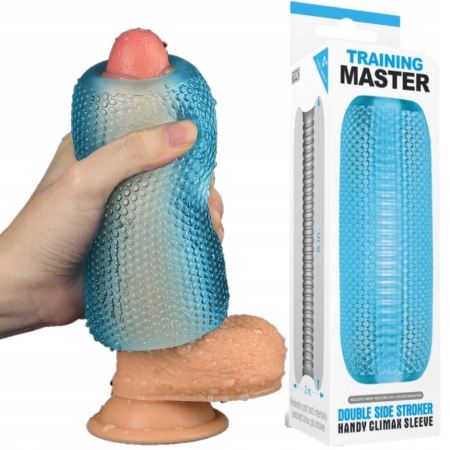 męski RĘCZNY MASTURBATOR prążki z dwoma otworami