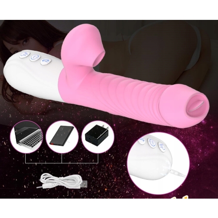 Wibrator Damski Posuwisty Podgrzewany Ssący Liże